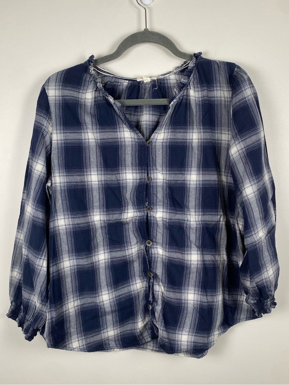 Mason & Belle Classic Navy Plaid Button-Front Women's Top